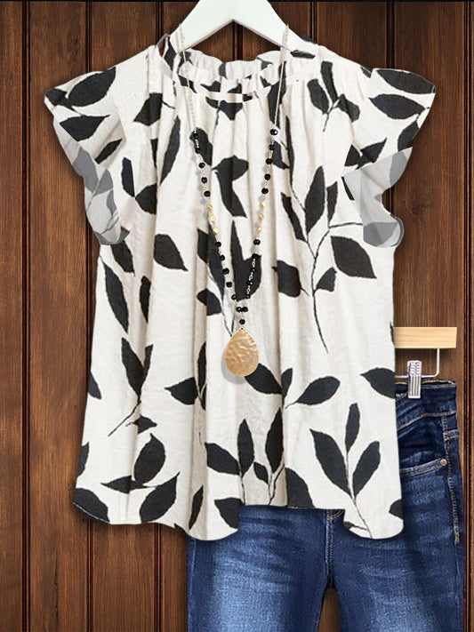 Natural Print Ruffled Casual Blouse