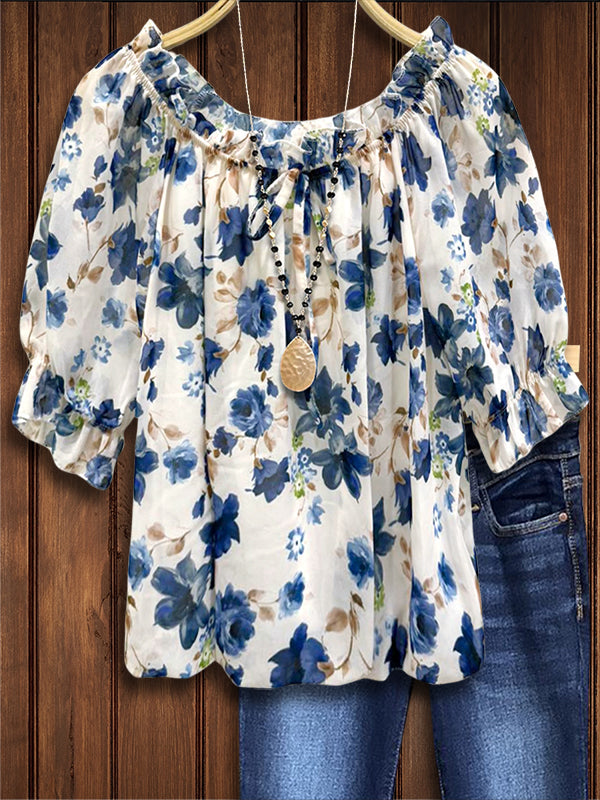 Retro Floral Loose Casual Blouse