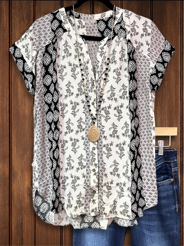 Ethnic Style Natural Print Casual Blouse