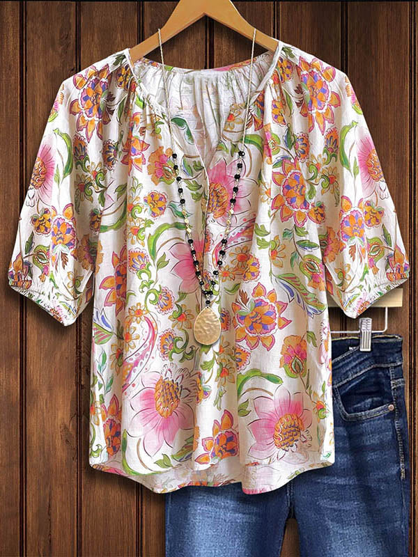 Natural Floral Casual Blouse