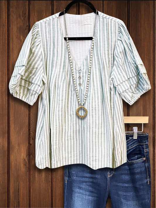 Striped Ruffled Casual Blouse