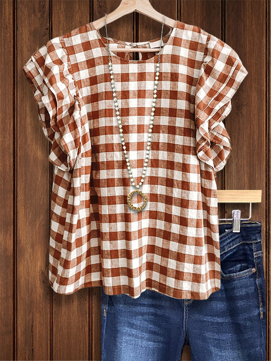 Classic Plaid Ruffle Casual Blouse