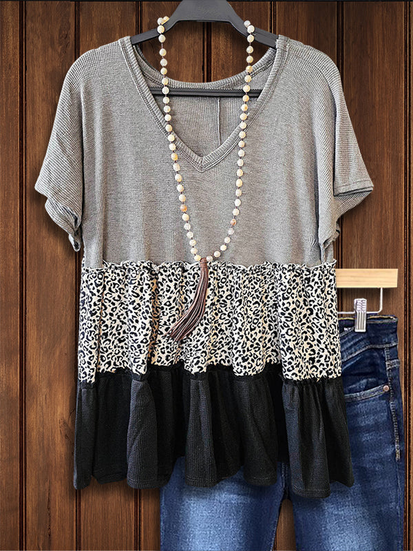 Leopard Print Patchwork Versatile Casual Blouse