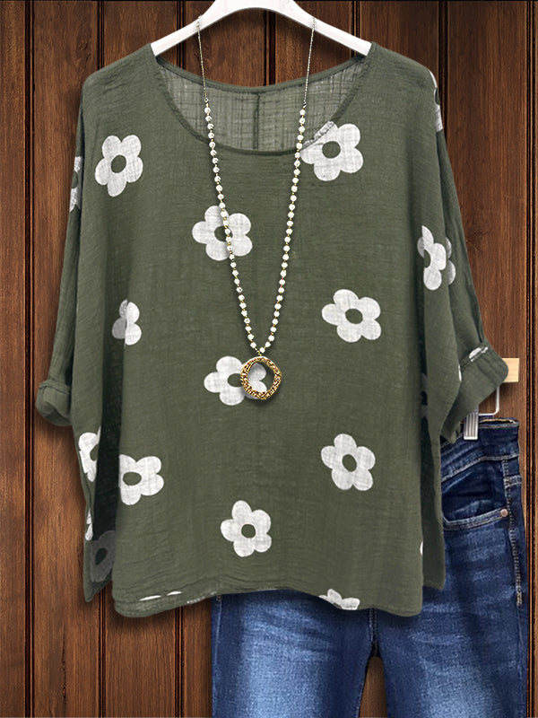 Floral Dolman Sleeve Casual Blouse