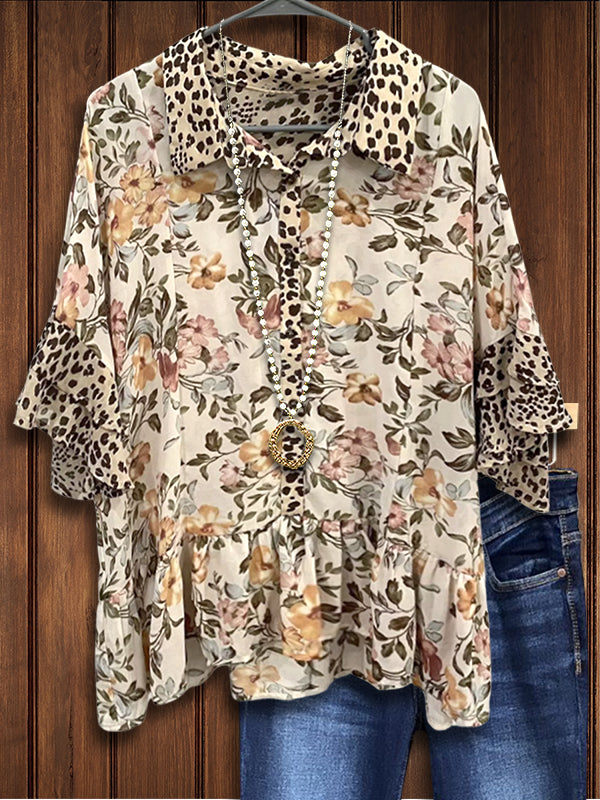 Floral Ruffled Patchwork Casual Blouse