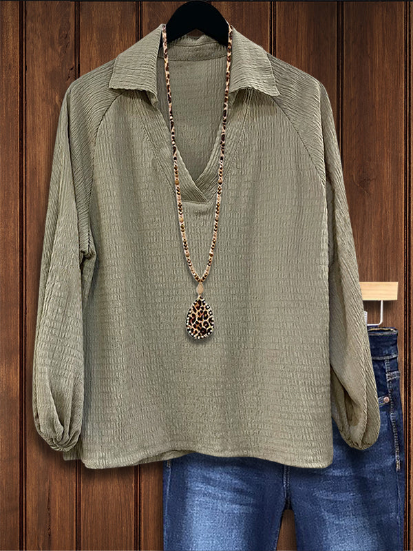 Solid Color Pleated Versatile Casual Blouse