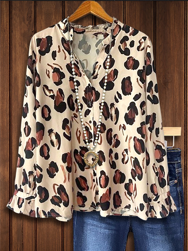 Classic Leopard Ruffled Casual Blouse