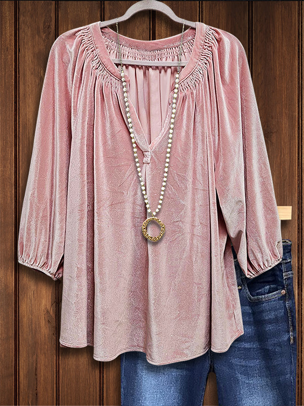 Velvet Pleated Versatile Casual Blouse