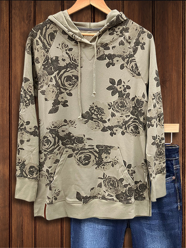 Retro Floral Hooded Casual Sweatshirt