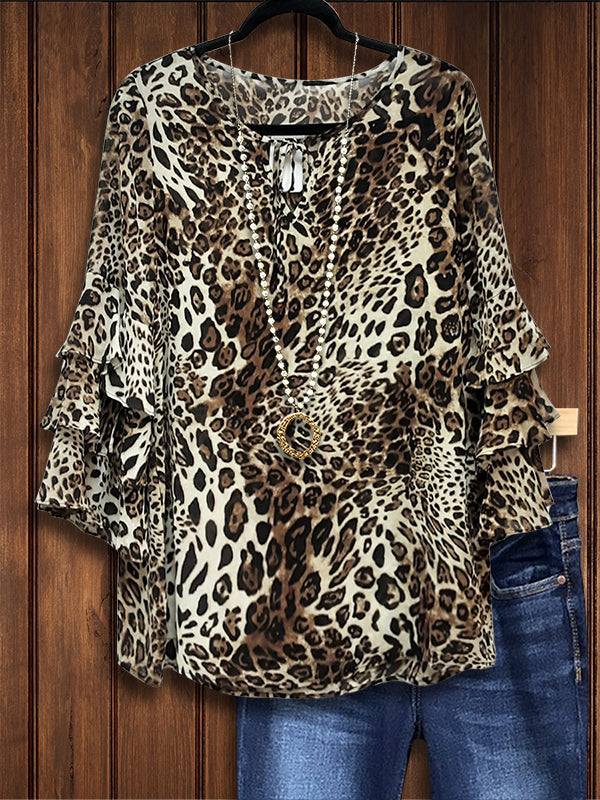 Leopard Print Ruffle Fashion Blouse