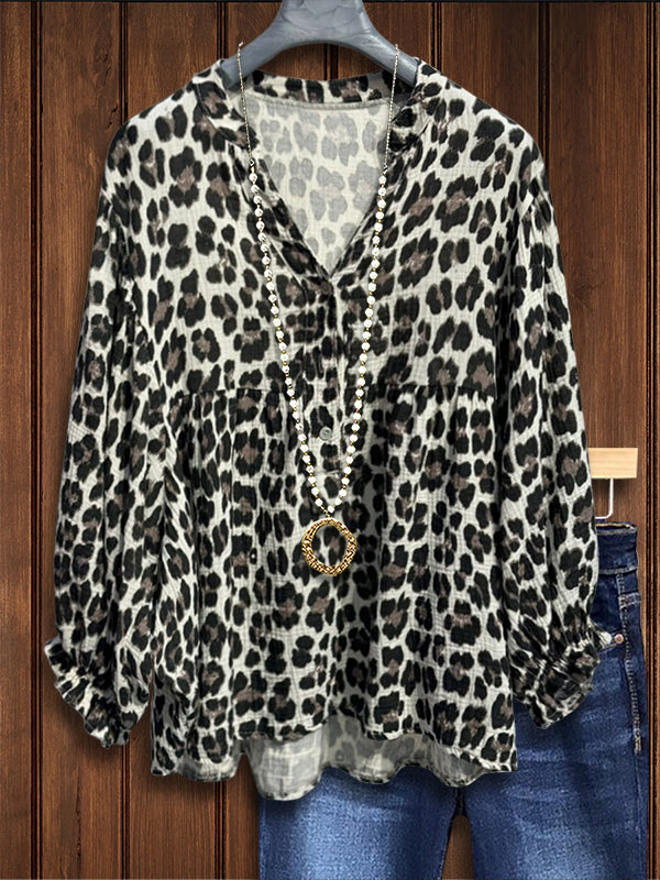 Classic Leopard Ruffled Casual Blouse