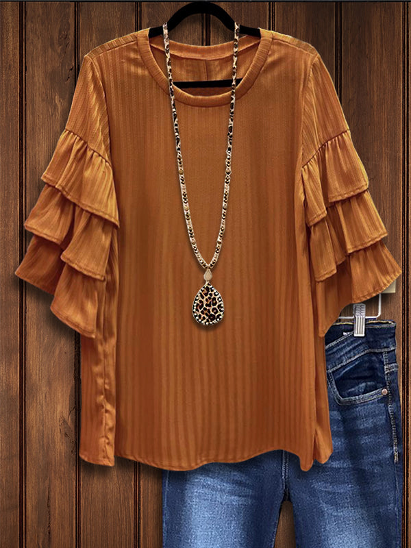 Solid Color Ruffled Sleeve Top