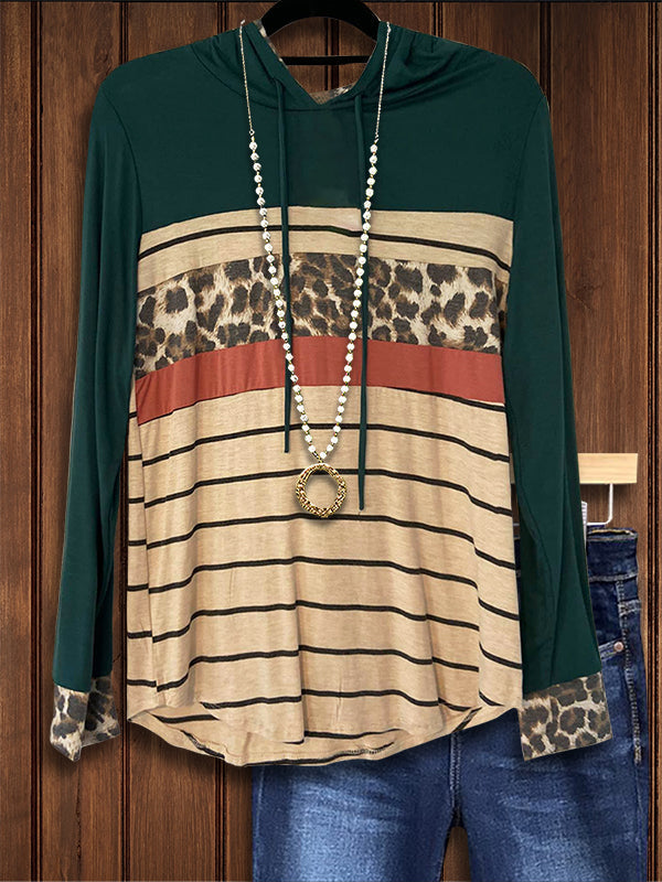 Leopard Print Patchwork Casual Sweatshirt