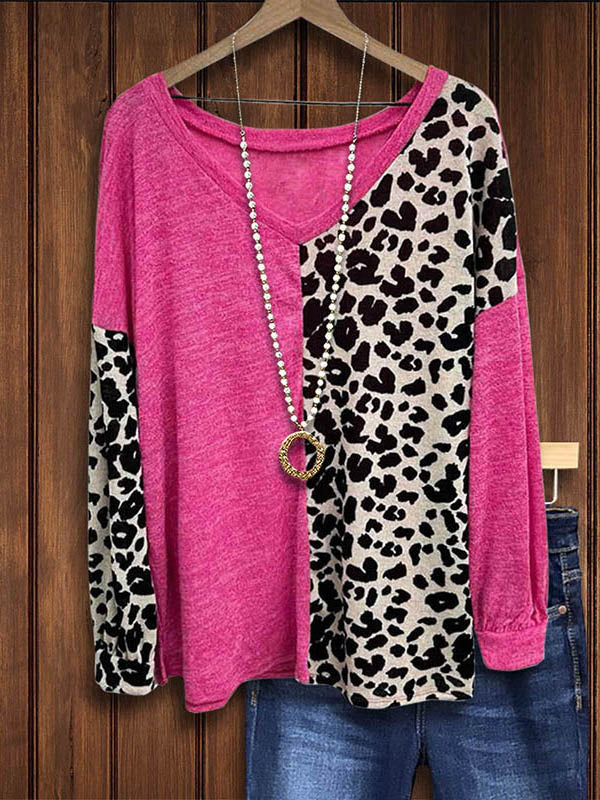 Leopard Print Patchwork Casual Top