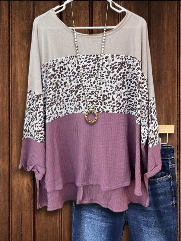 Leopard Print Patchwork Casual Top