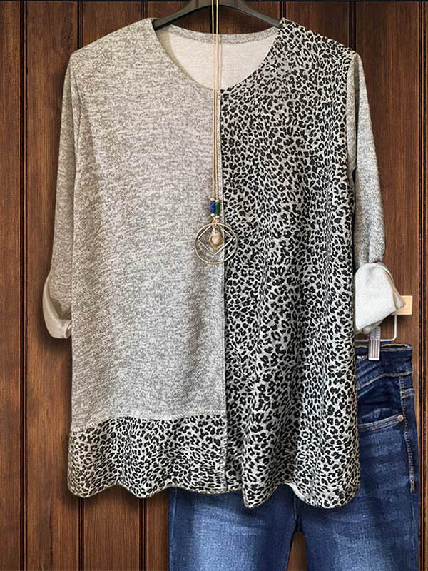 Leopard Print Patchwork Versatile Casual Top