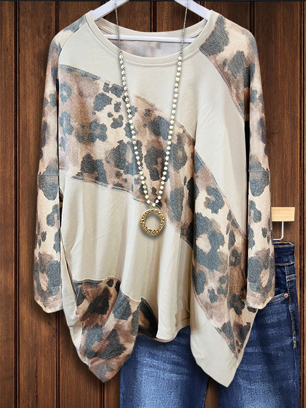 Retro Leopard Print Patchwork Casual Sweatshirt