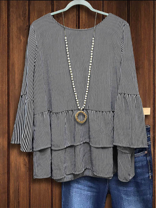 Striped Ruffled Casual Blouse