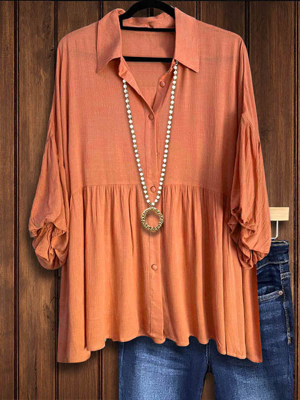 Solid Color Puff Sleeve Casual Blouse