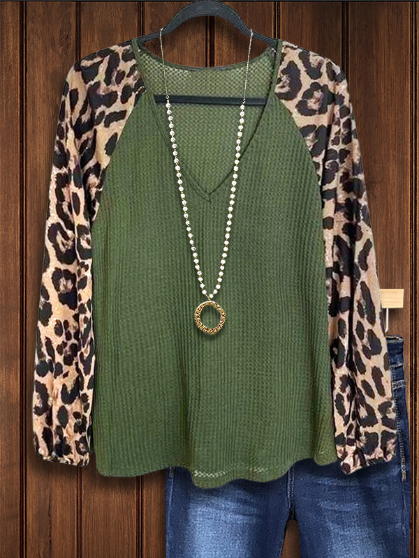 Retro Leopard Print Patchwork Casual Top