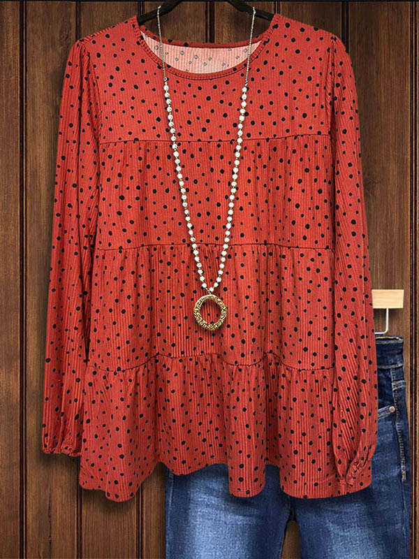 Dot Print Pleated Casual Blouse