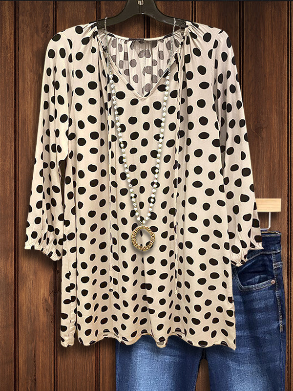 Classic Polka Dot Print Casual Blouse