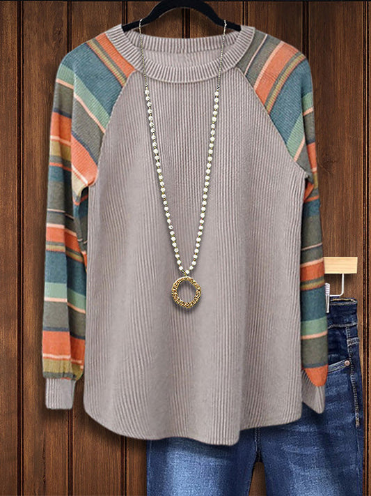 Colorful Striped Patchwork Casual Top