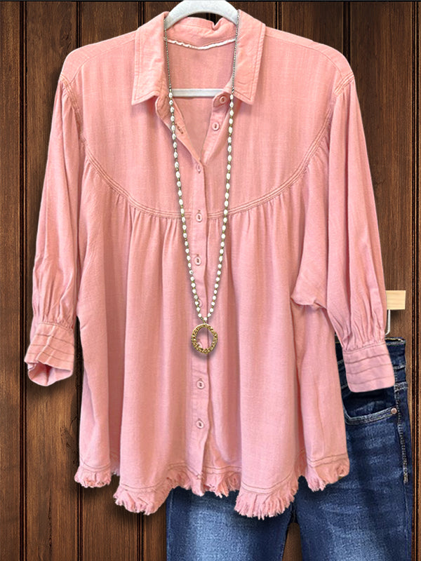 Solid Color Tassel Versatile Casual Blouse