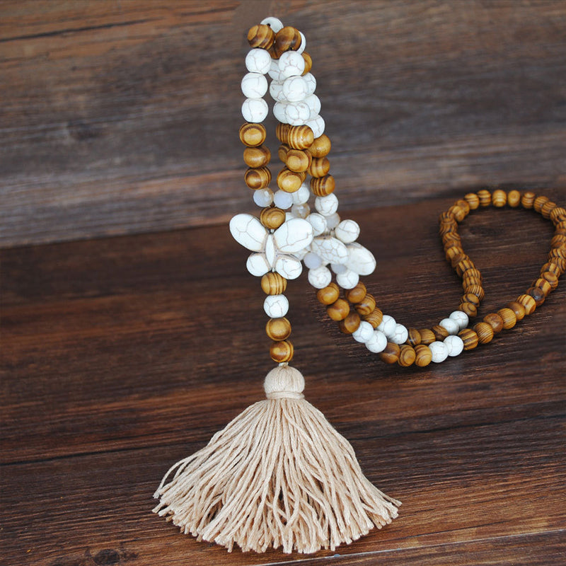 Ethnic Wooden Bead Handmade Tassel Necklace