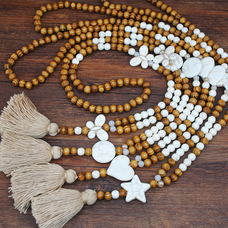 Ethnic Wooden Bead Handmade Tassel Necklace