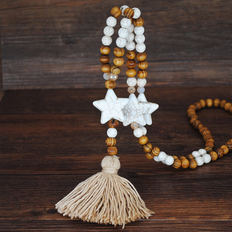 Ethnic Wooden Bead Handmade Tassel Necklace