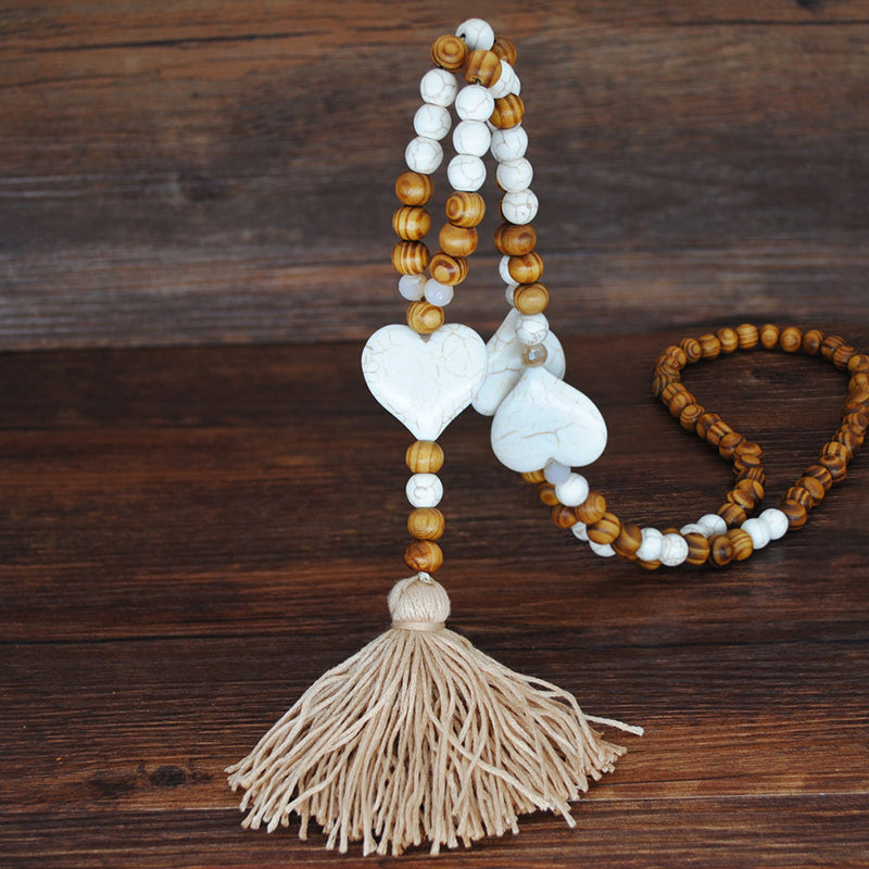 Ethnic Wooden Bead Handmade Tassel Necklace