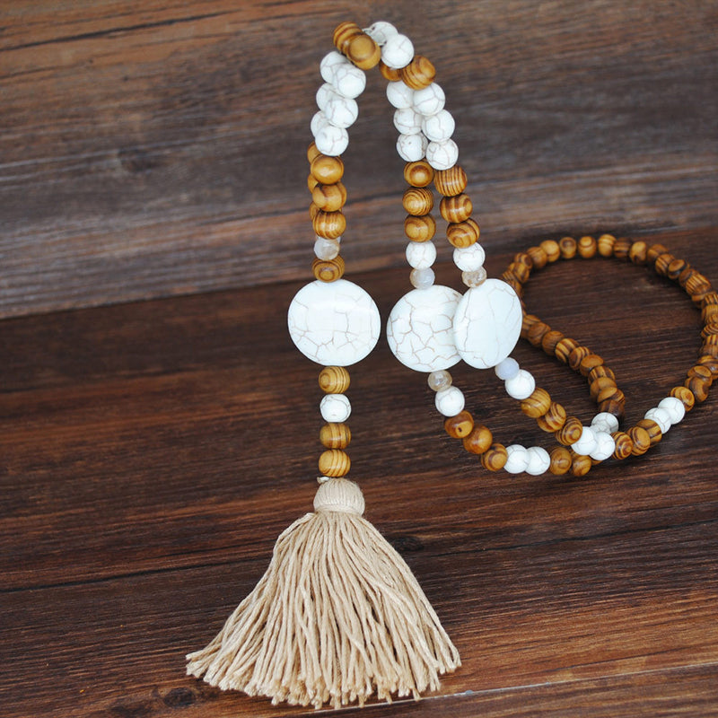 Ethnic Wooden Bead Handmade Tassel Necklace