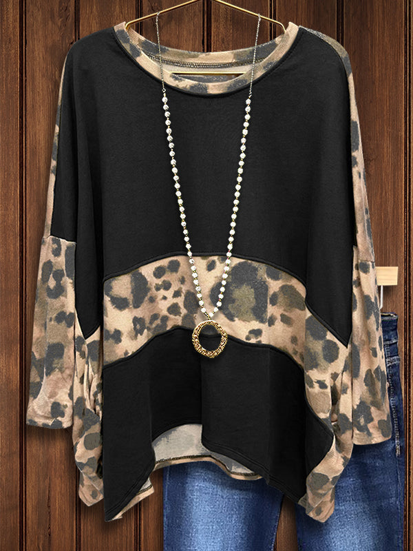 Leopard Print Patchwork Loose Sweatshirt