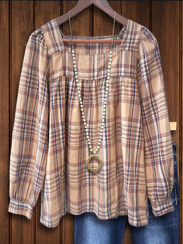 Versatile Casual Retro Plaid Blouse