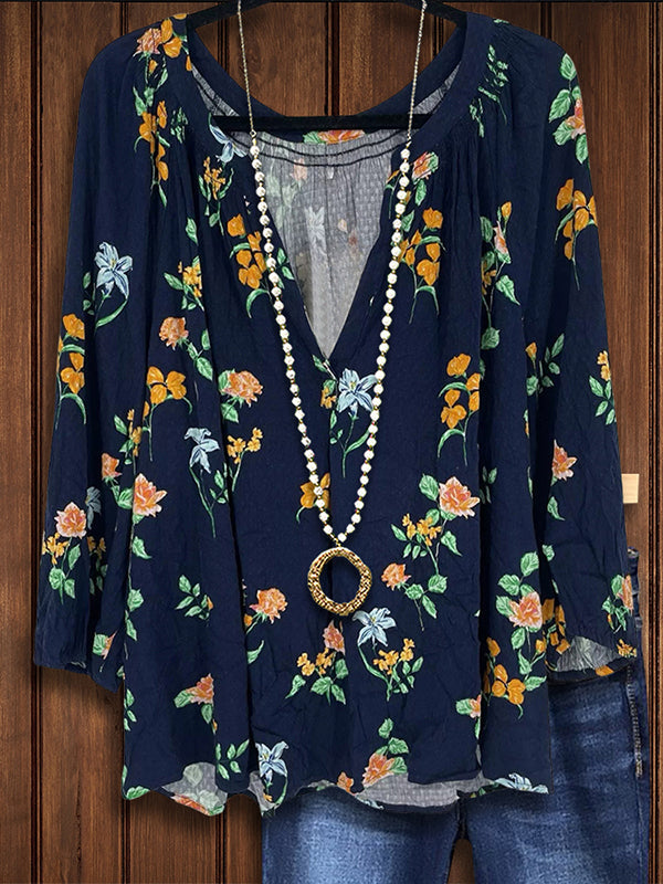 Colorful Floral Print Casual Blouse