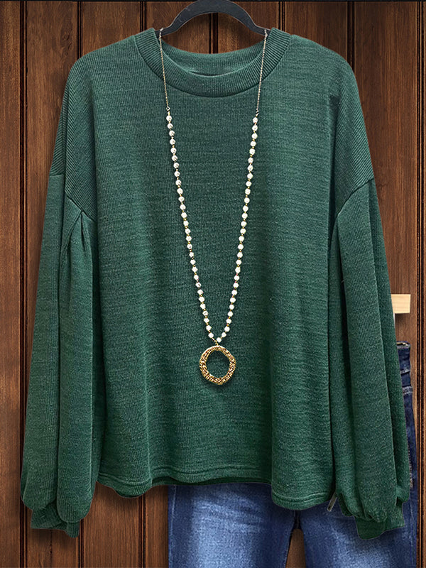 Solid Color Lantern Sleeve Versatile Top