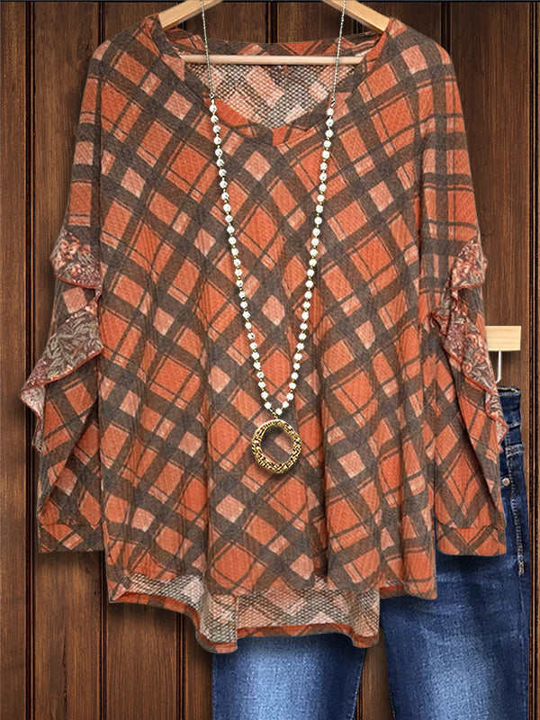 Plaid Ruffle Paneled Casual Top