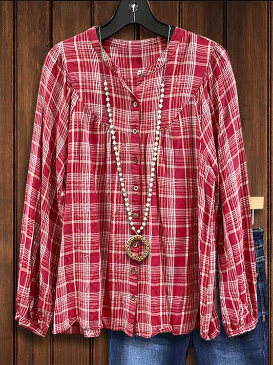 Classic Red Plaid Casual Blouse