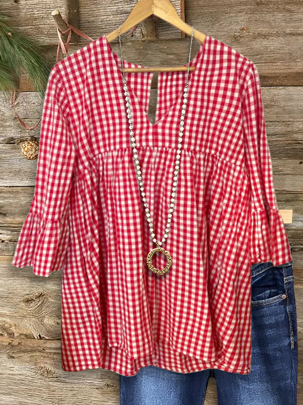 Classic Plaid Ruffled Blouse