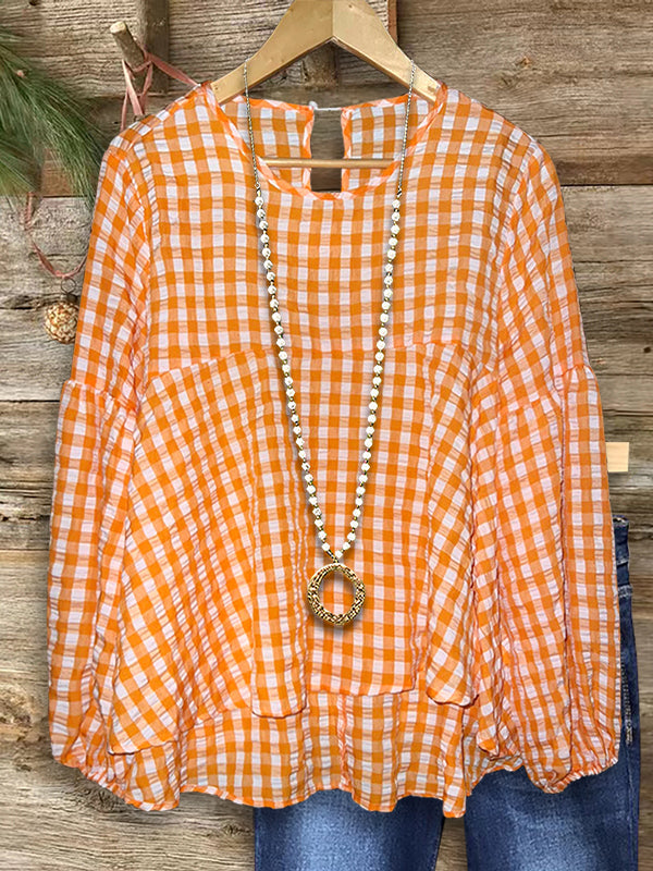 Classic Check Balloon Sleeve Blouse