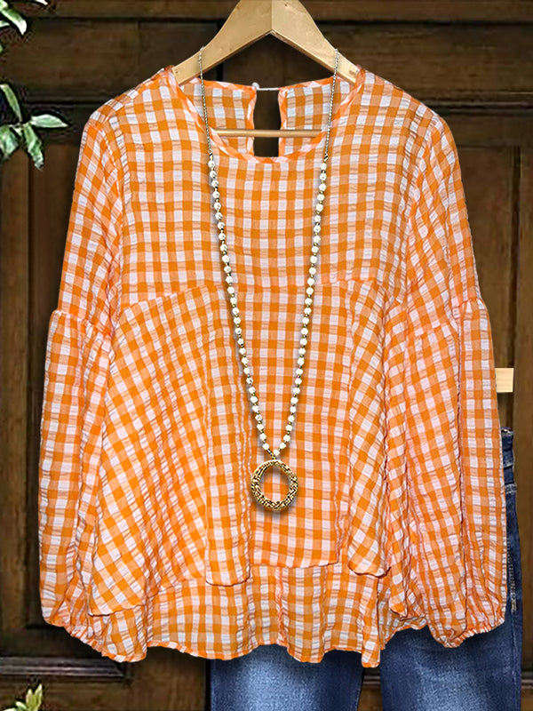 Classic Check Balloon Sleeve Blouse