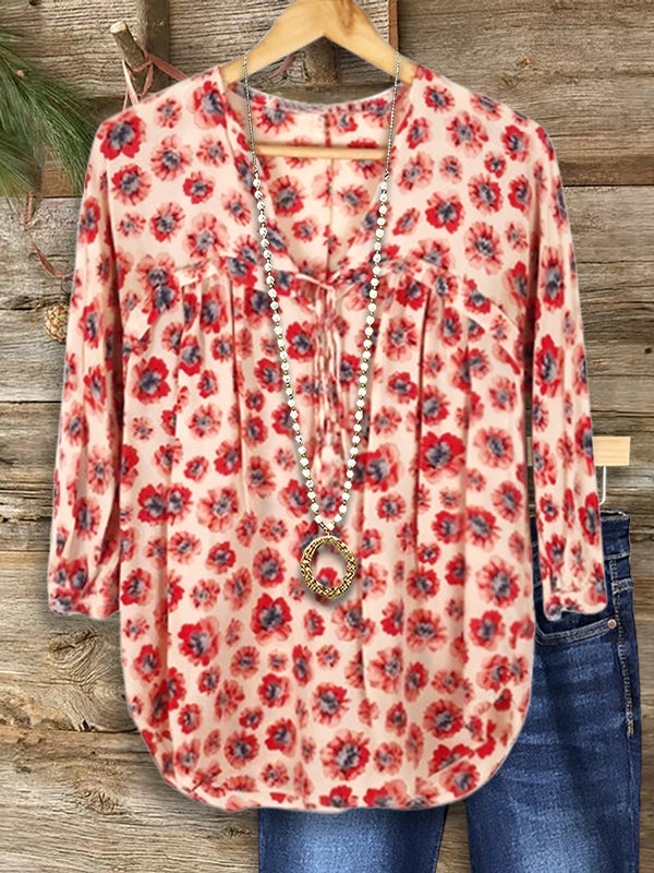 Classic Floral Print Casual Blouse