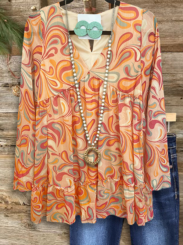 Colorful Abstract Print Casual Blouse