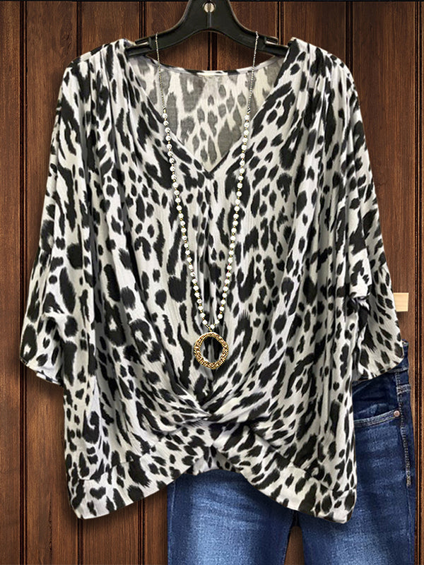 Leopard Print Pleated Fashion Blouse