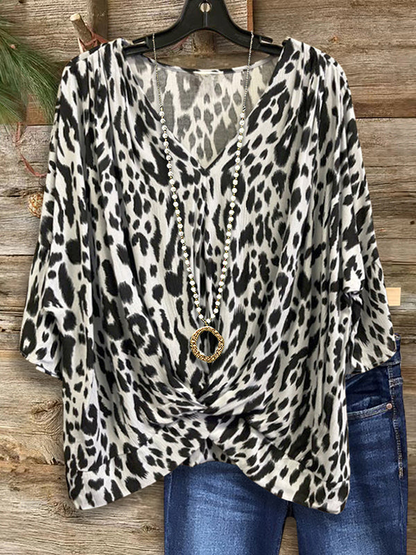 Leopard Print Pleated Fashion Blouse