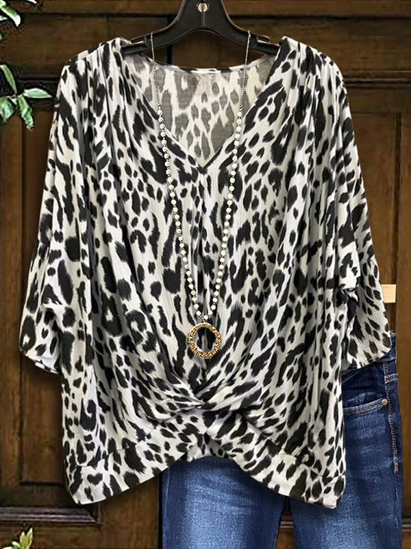 Leopard Print Pleated Fashion Blouse