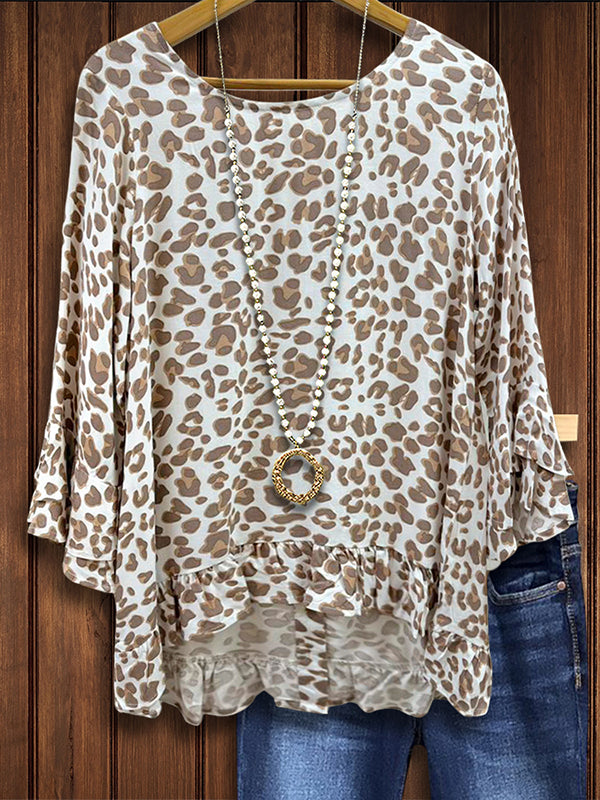 Leopard Ruffled Casual Blouse