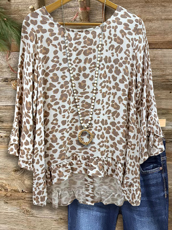 Leopard Ruffled Casual Blouse