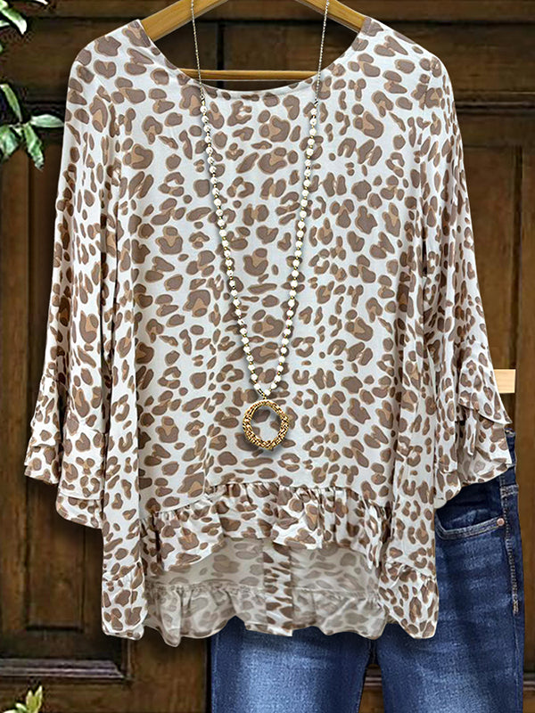 Leopard Ruffled Casual Blouse